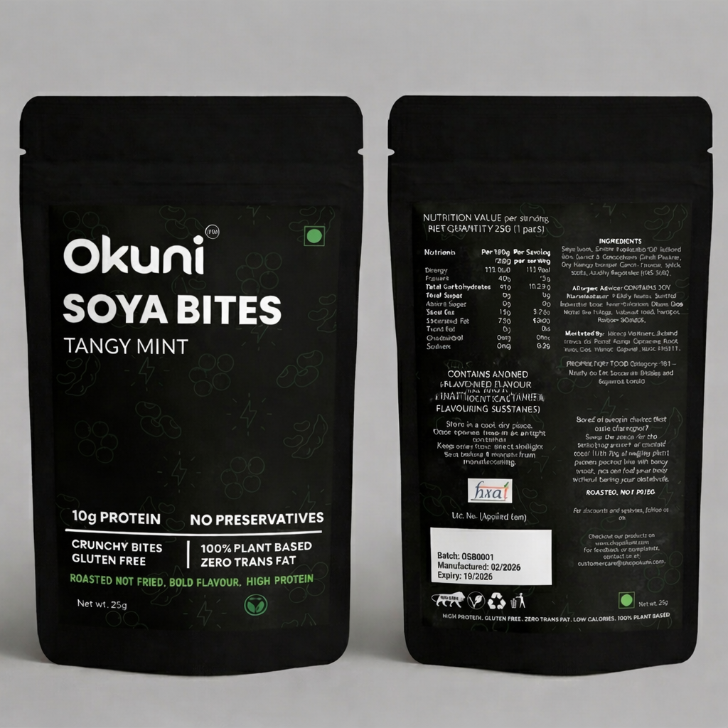 Okuni Roasted Soya Bites - Tangy Mint | High Protein Snack (Pack of 1)