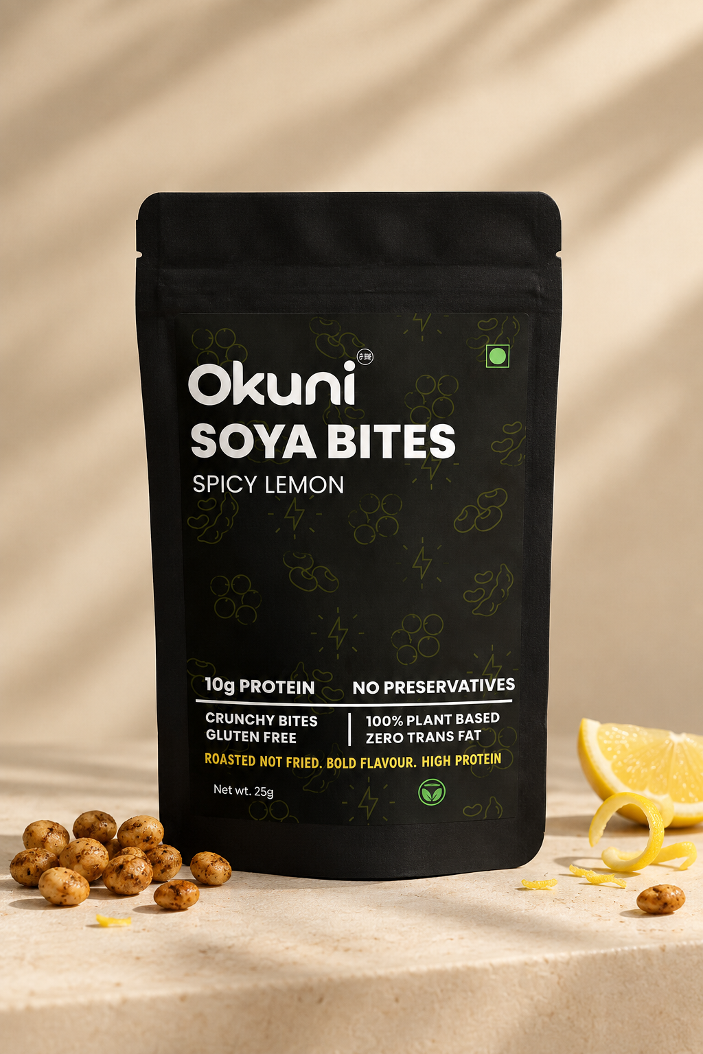 Okuni Roasted Soya Bites - Spicy Lemon | High Protein Snack (Pack of 1)