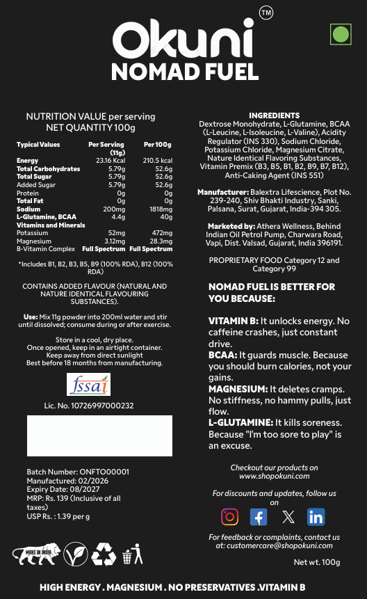 Nomad Fuel – Orange Titan | BCAA & Electrolyte with Magnesium & B-Vitamin Complex Recovery Matrix (Pack of 1)