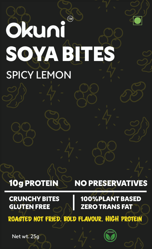 Okuni Roasted Soya Bites - Spicy Lemon | High Protein Snack (Pack of 1)