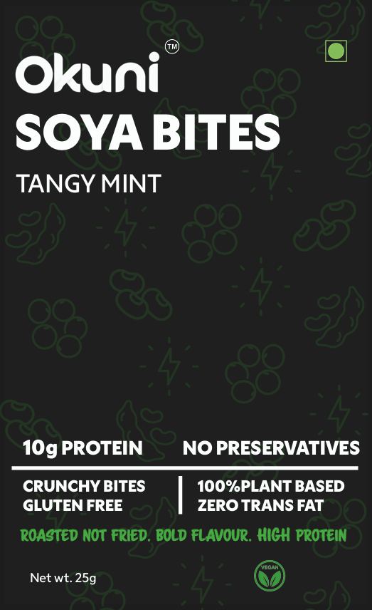 Okuni Roasted Soya Bites - Tangy Mint | High Protein Snack (Pack of 1)